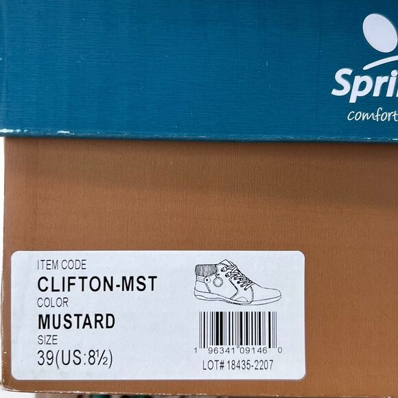 Spring Step Clifton-MST Sneaker Mustard Lace Up Side Zip Women's 8.5/EU 39 NWB - Picture 10 of 10